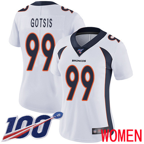 Women Denver Broncos #99 Adam Gotsis White Vapor Untouchable Limited Player 100th Season Football NFL Jersey